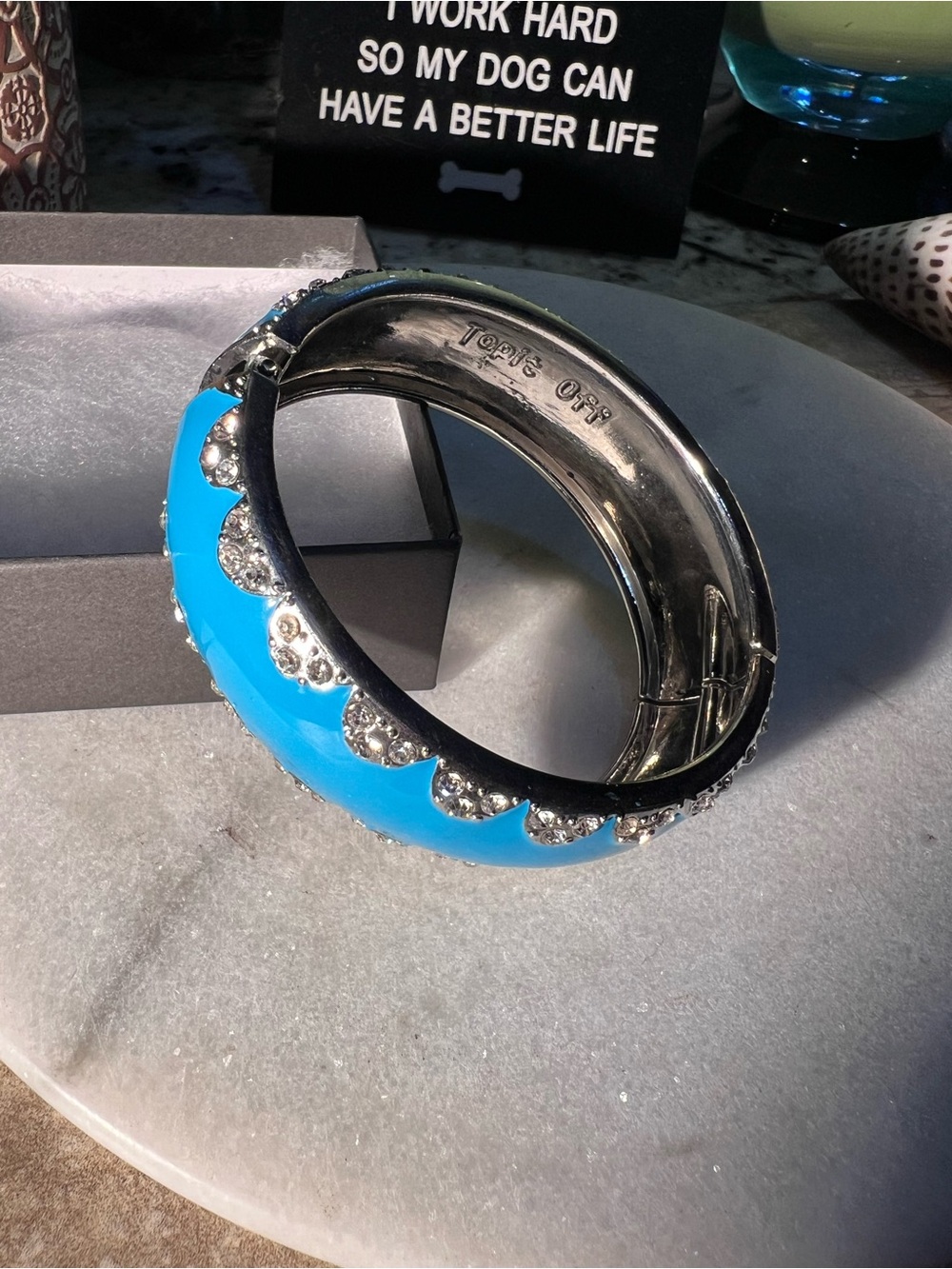 Turquoise Crystal Accent Hinged Bangle Bracelet
